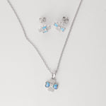 Delicate, playful, and full of charm the Blue Heart Clover Half Set brings a breezy summer vibe to your look. Crafted from fine silver and finished with sparkling zircon stones, this necklace and earring duo features soft blue heart details that shimmer like the ocean under sunlight.