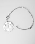Silver keychain with a circular tag featuring the BMW logo on a white background