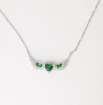 Triple Green Heart Wing Silver Necklace