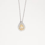 The Golden Teardrop Necklace radiates timeless elegance with its fine silver craftsmanship and sparkling zircon stones. Featuring a stunning golden teardrop center framed by brightening zircon accents, this necklace adds a warm, graceful glow to any look.