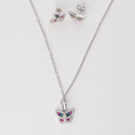 Crafted from fine silver and accented with sparkling zircon stones, this charming set features a delicate butterfly design filled with vibrant rainbow colors.