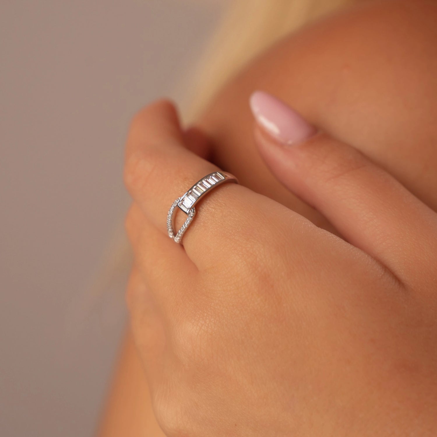 Crystal Crossover Silver Ring