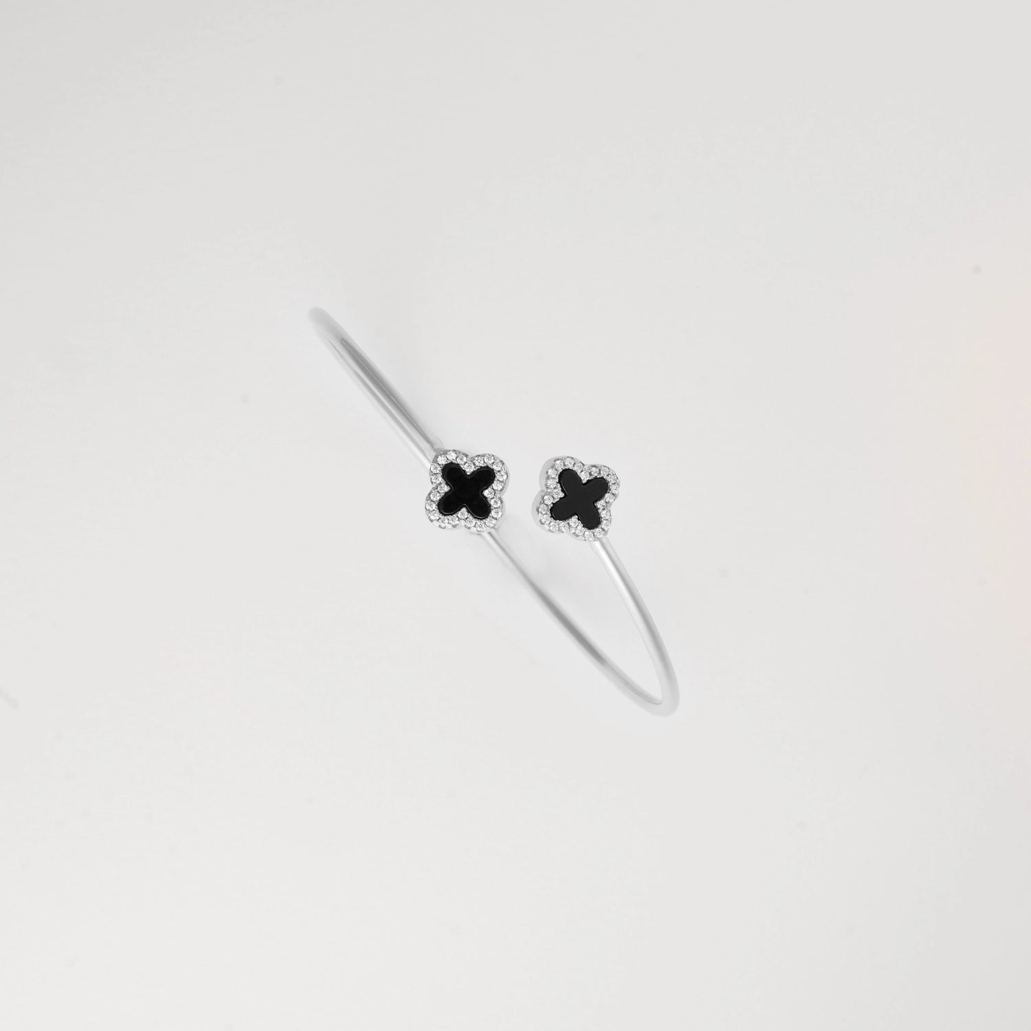 Black Clover Charm Silver Bangle