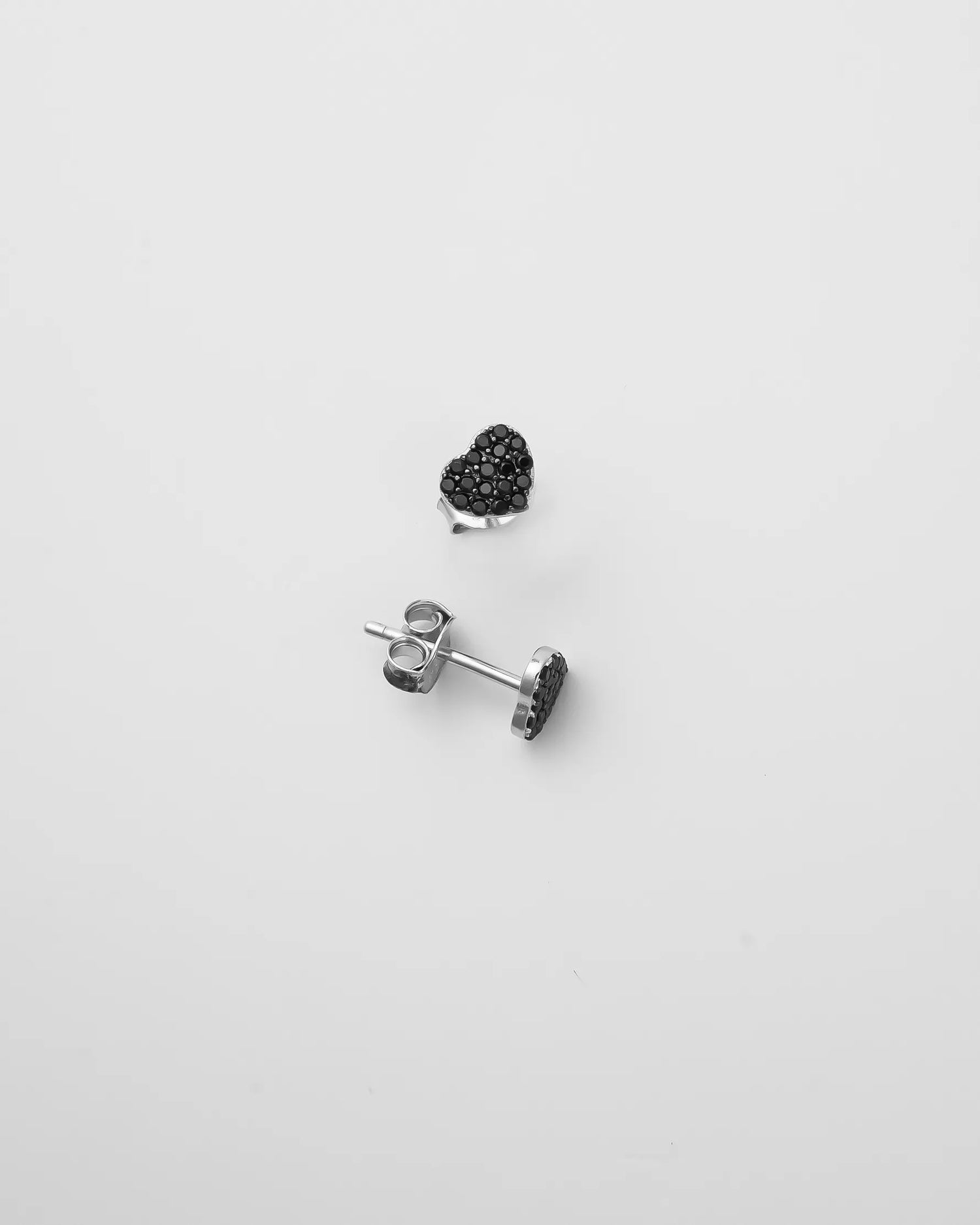 Black Heart Silver Stud Earrings