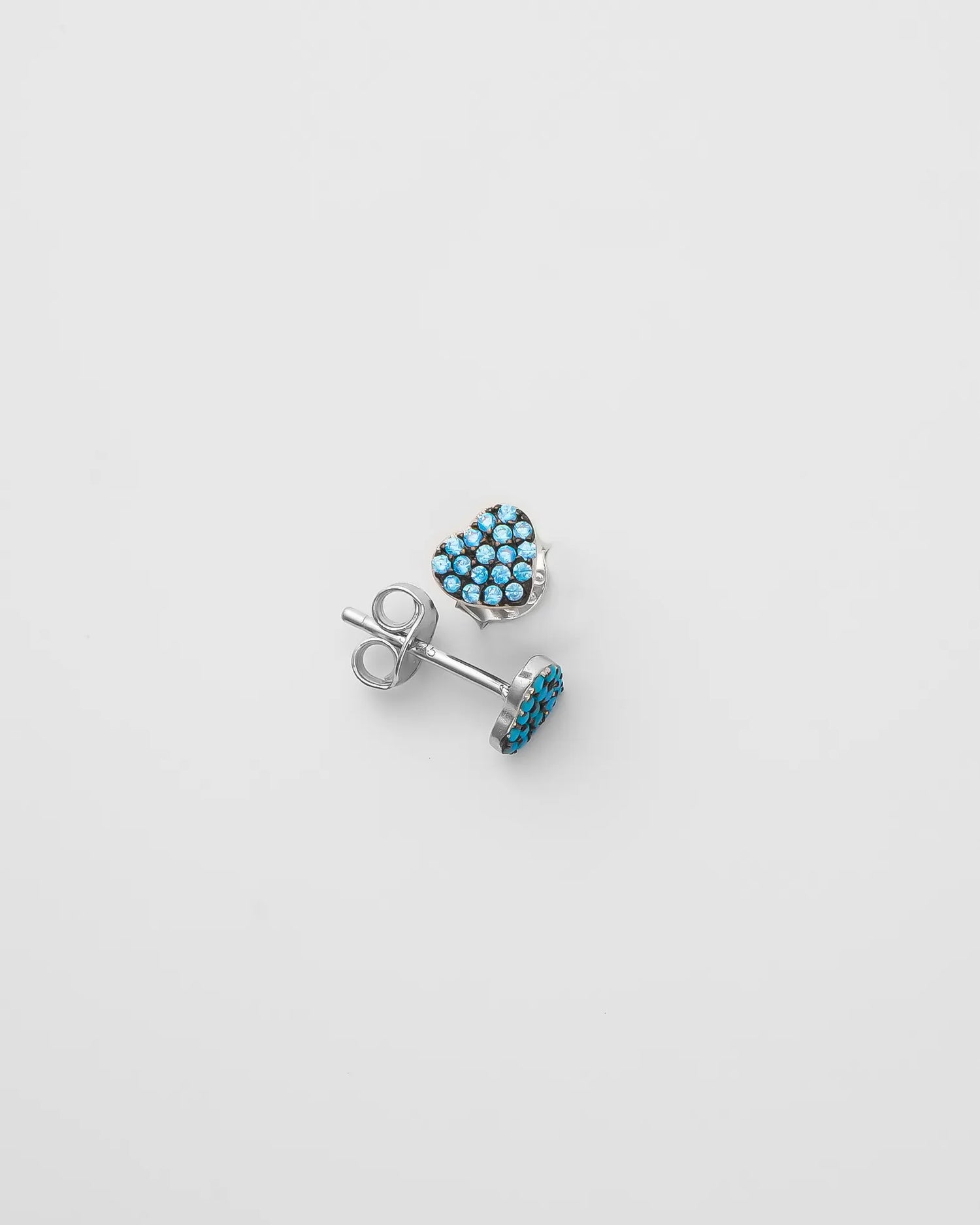 Blue Heart Pave Silver Stud Earrings