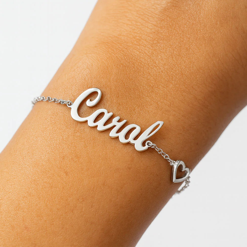 Personalized Silver Name Bracelet with Heart