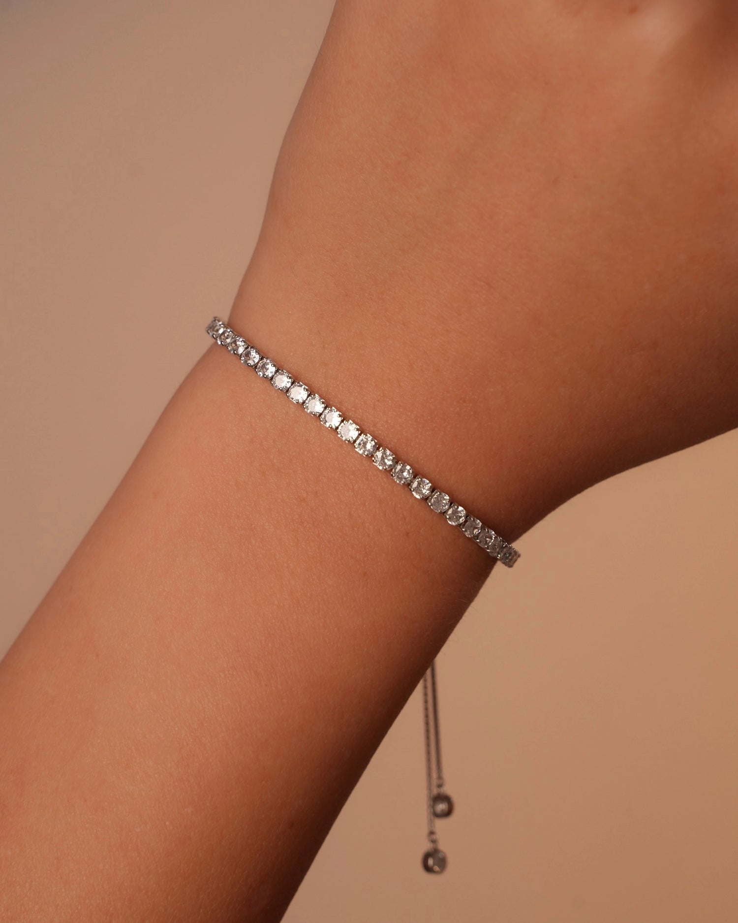 Adjustable White Tennis Silver Bracelet