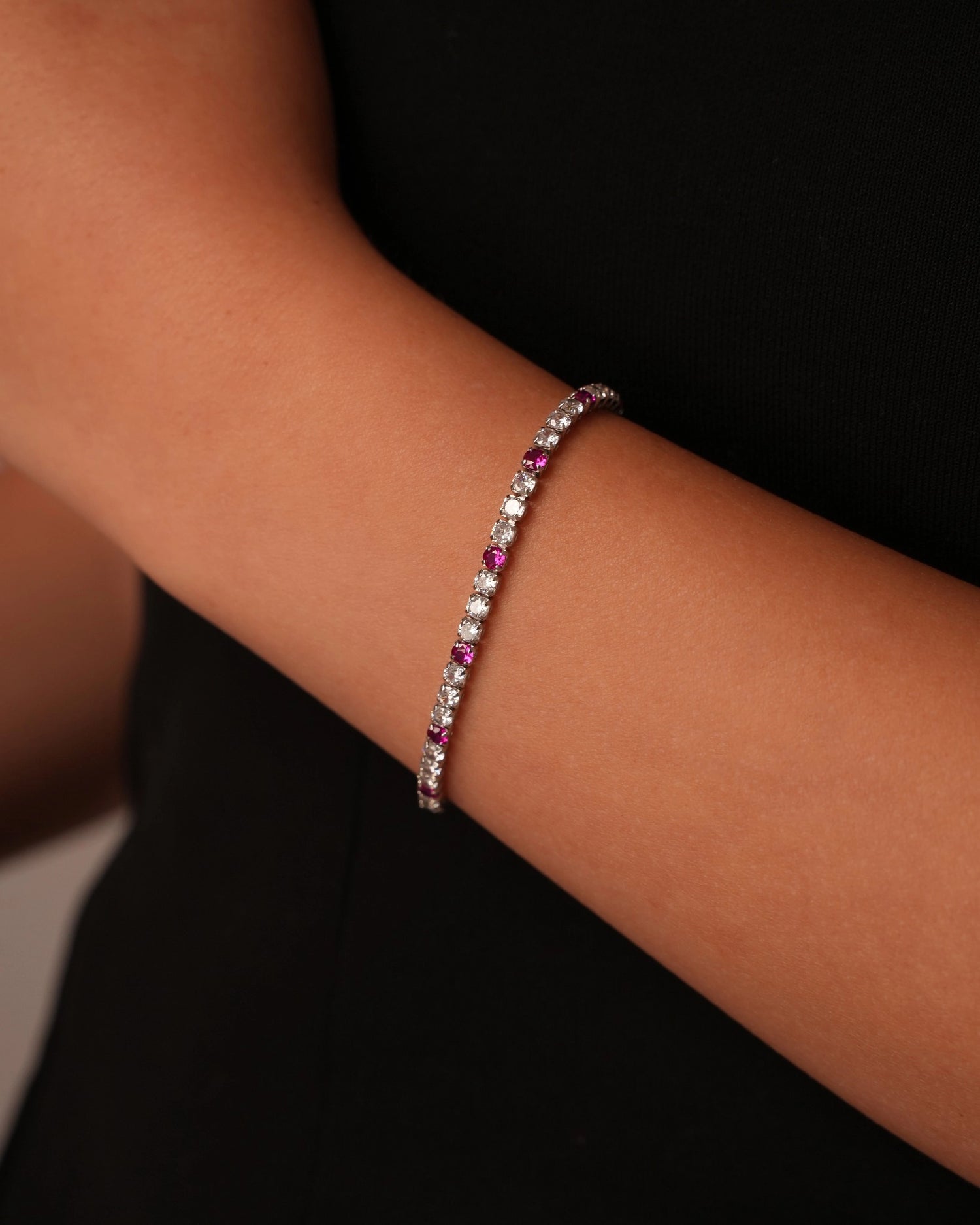 Pink Accent Tennis Silver Bracelet