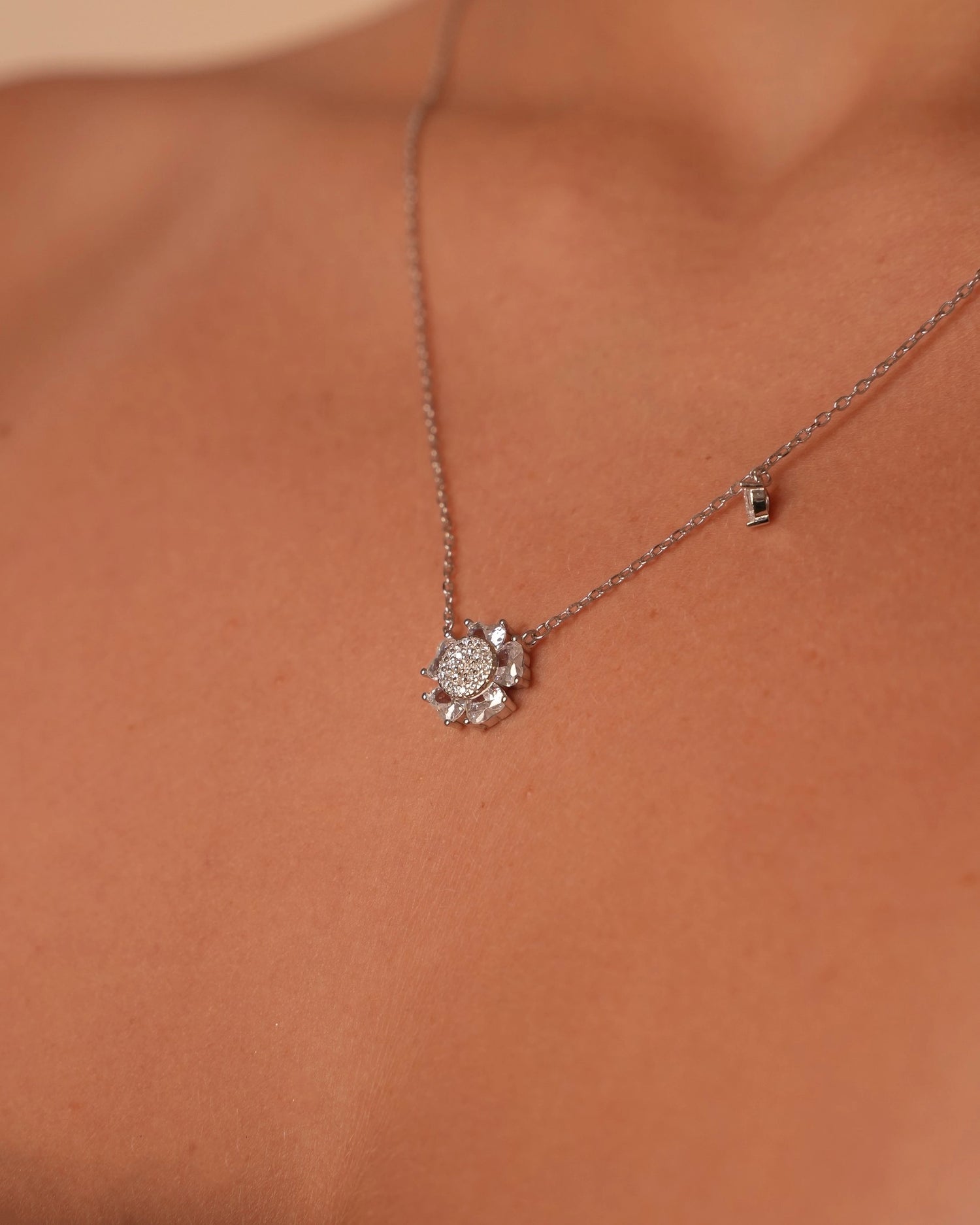 Floral Cluster Silver Necklace