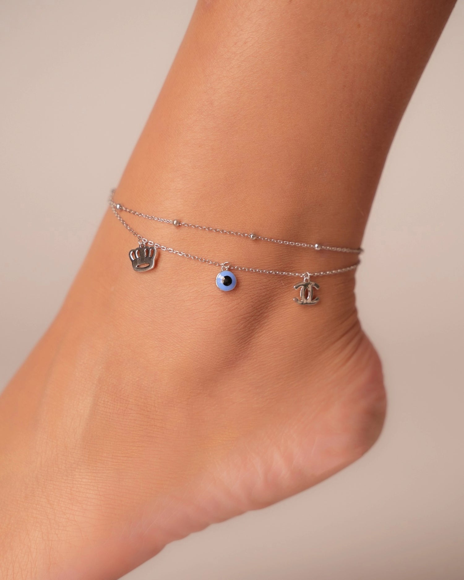 Evil Eye Charm Silver  Anklet
