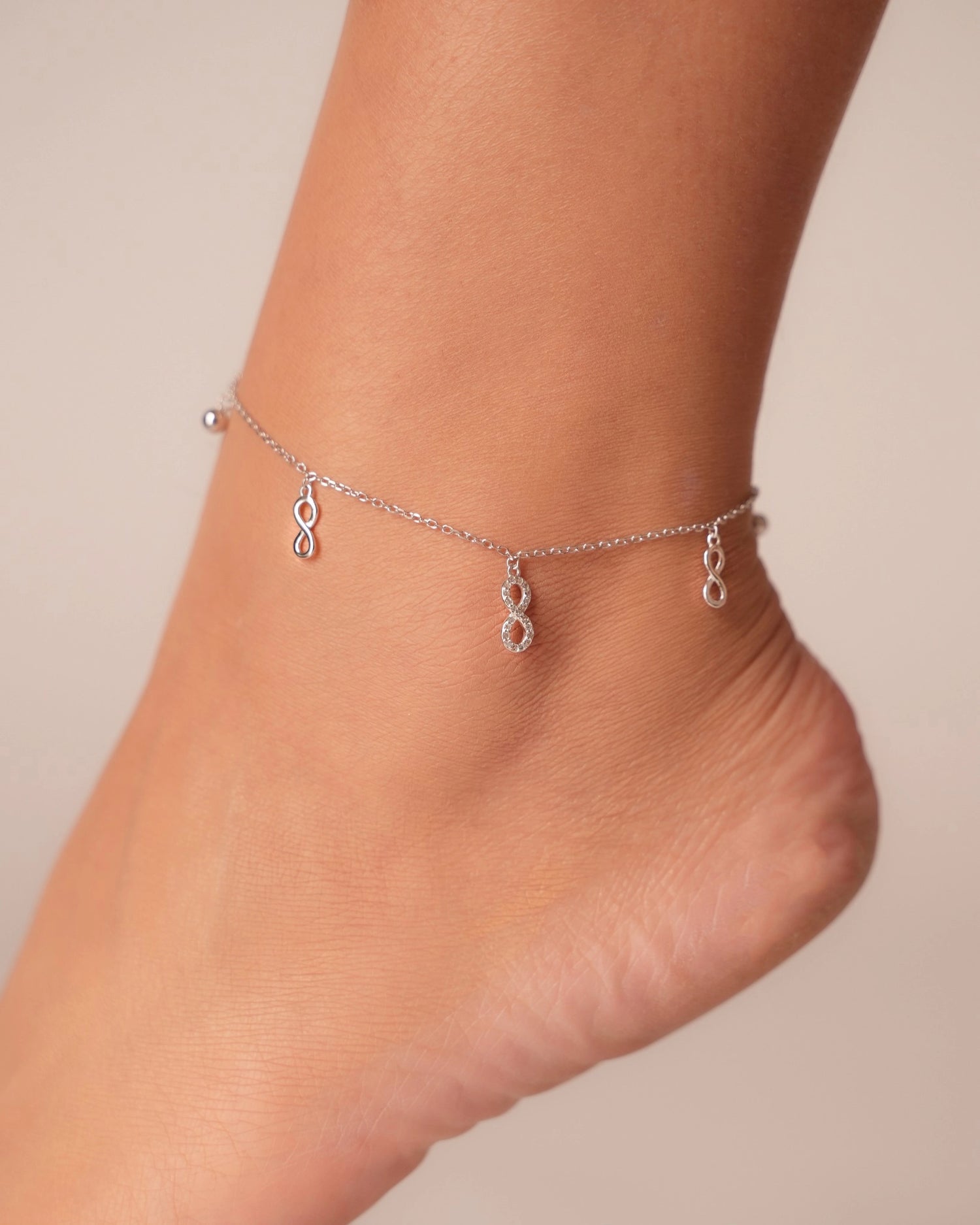 Infinity Pearl Silver Anklet