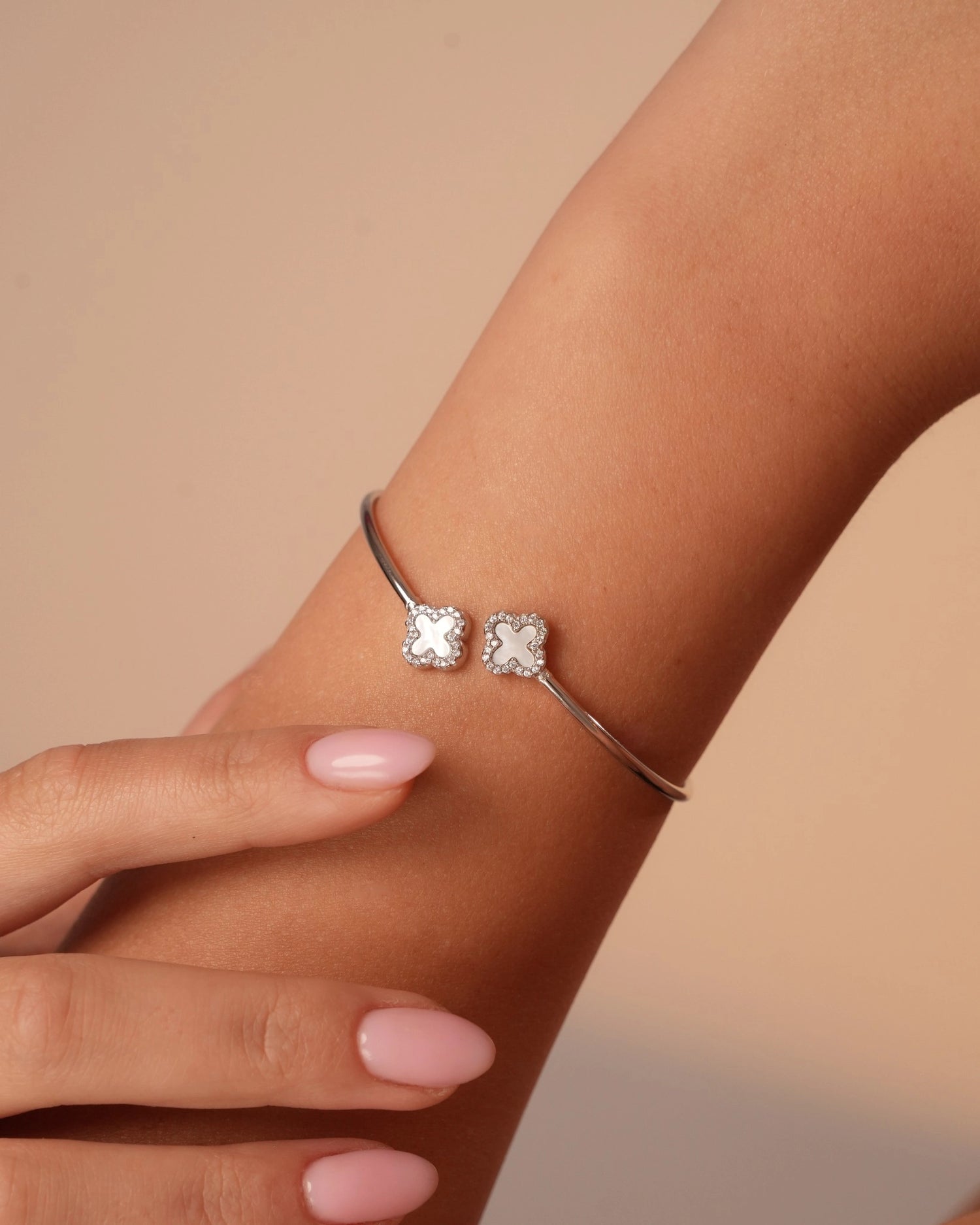 White Clover Charm Silver Bangle