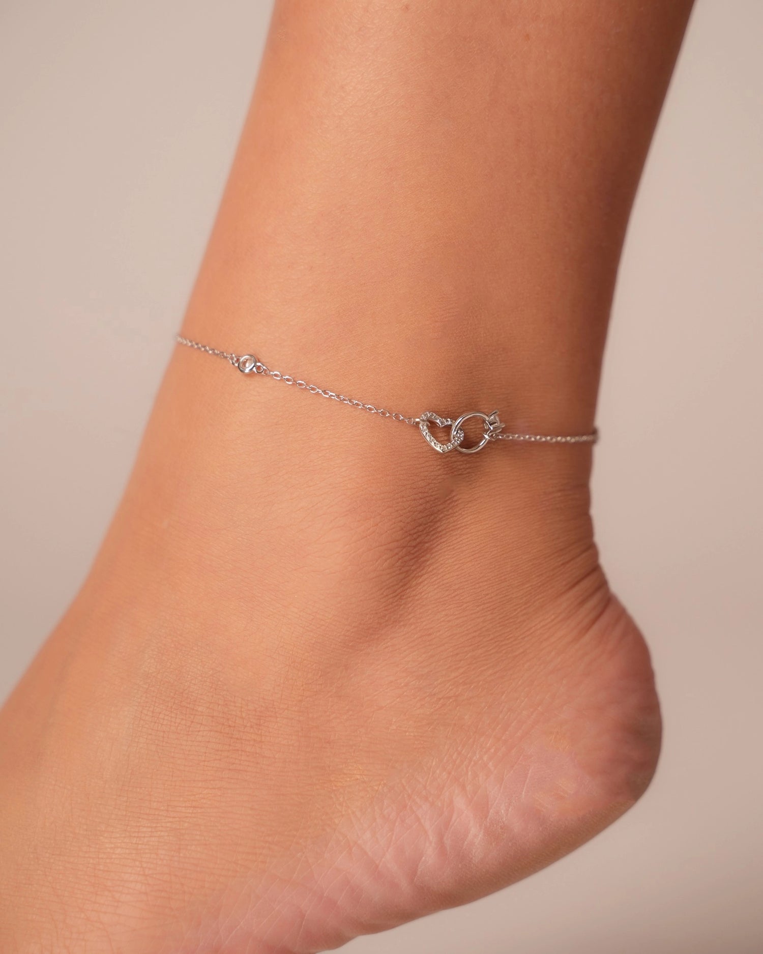 Heart Bow Silver Anklet