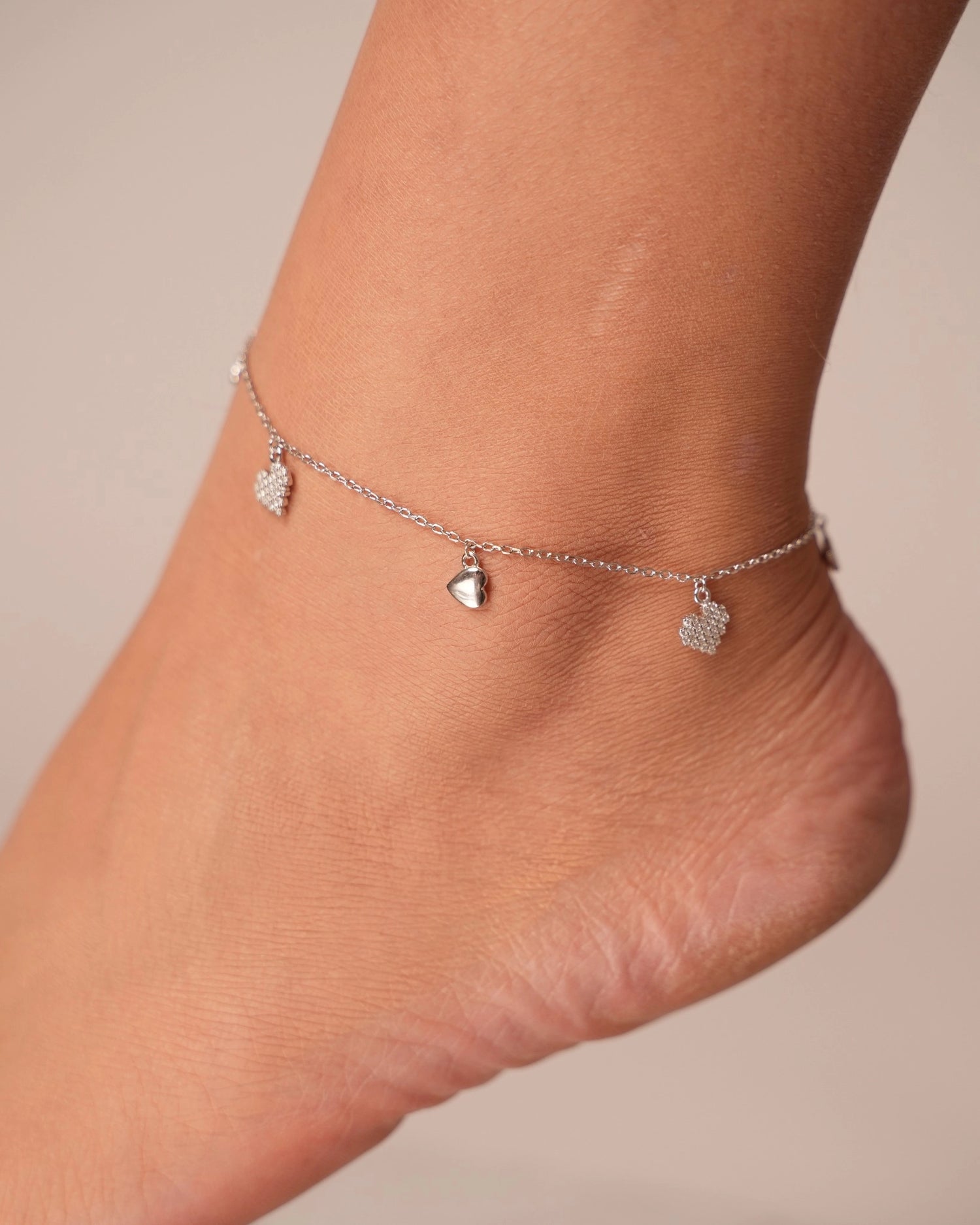 Heart Charm Silver Anklet