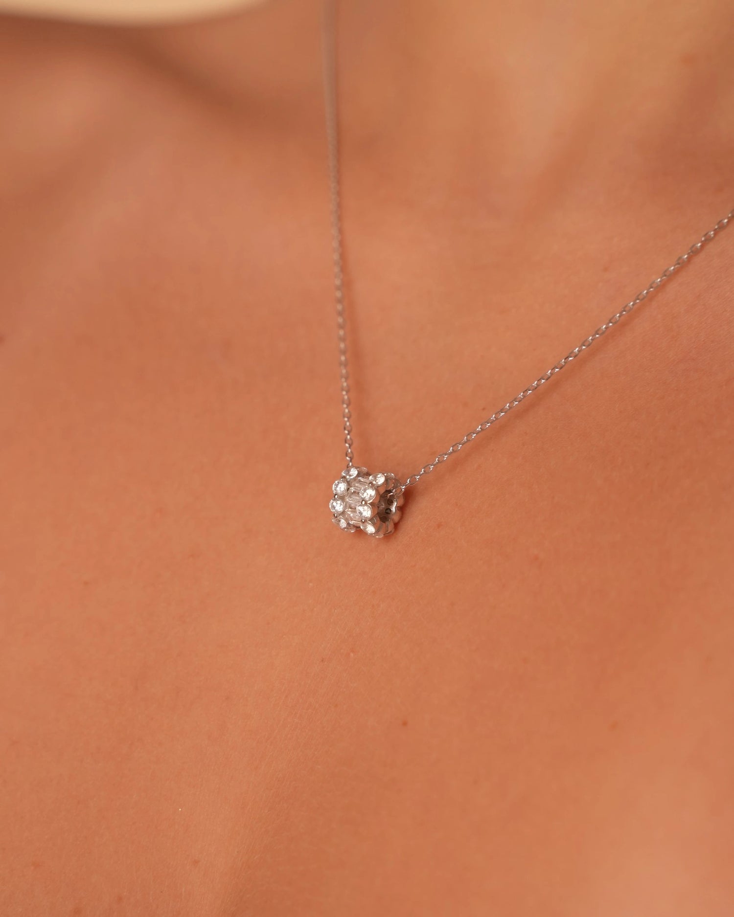 Crystal Cylinder Silver Necklace