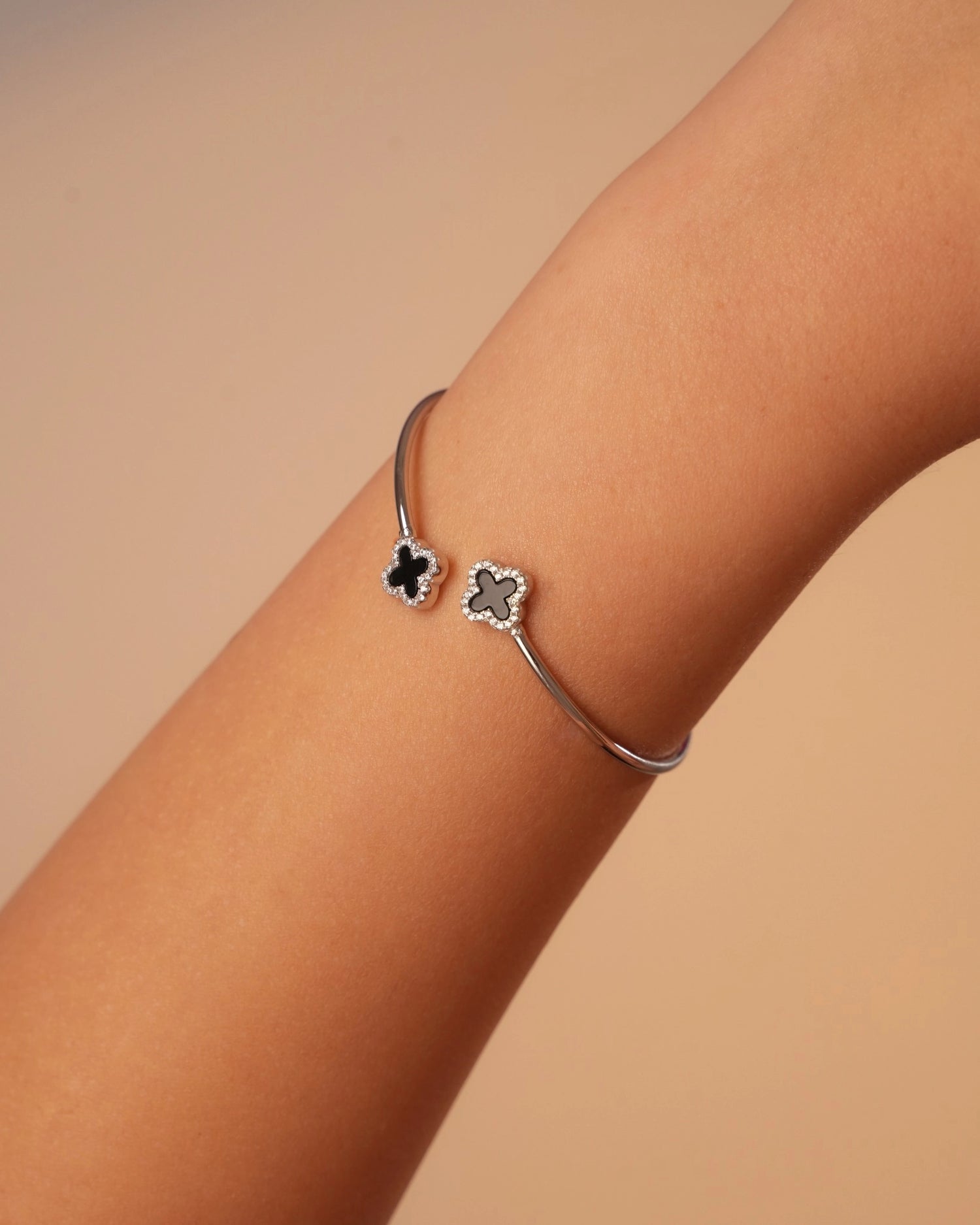 Black Clover Charm Silver Bangle
