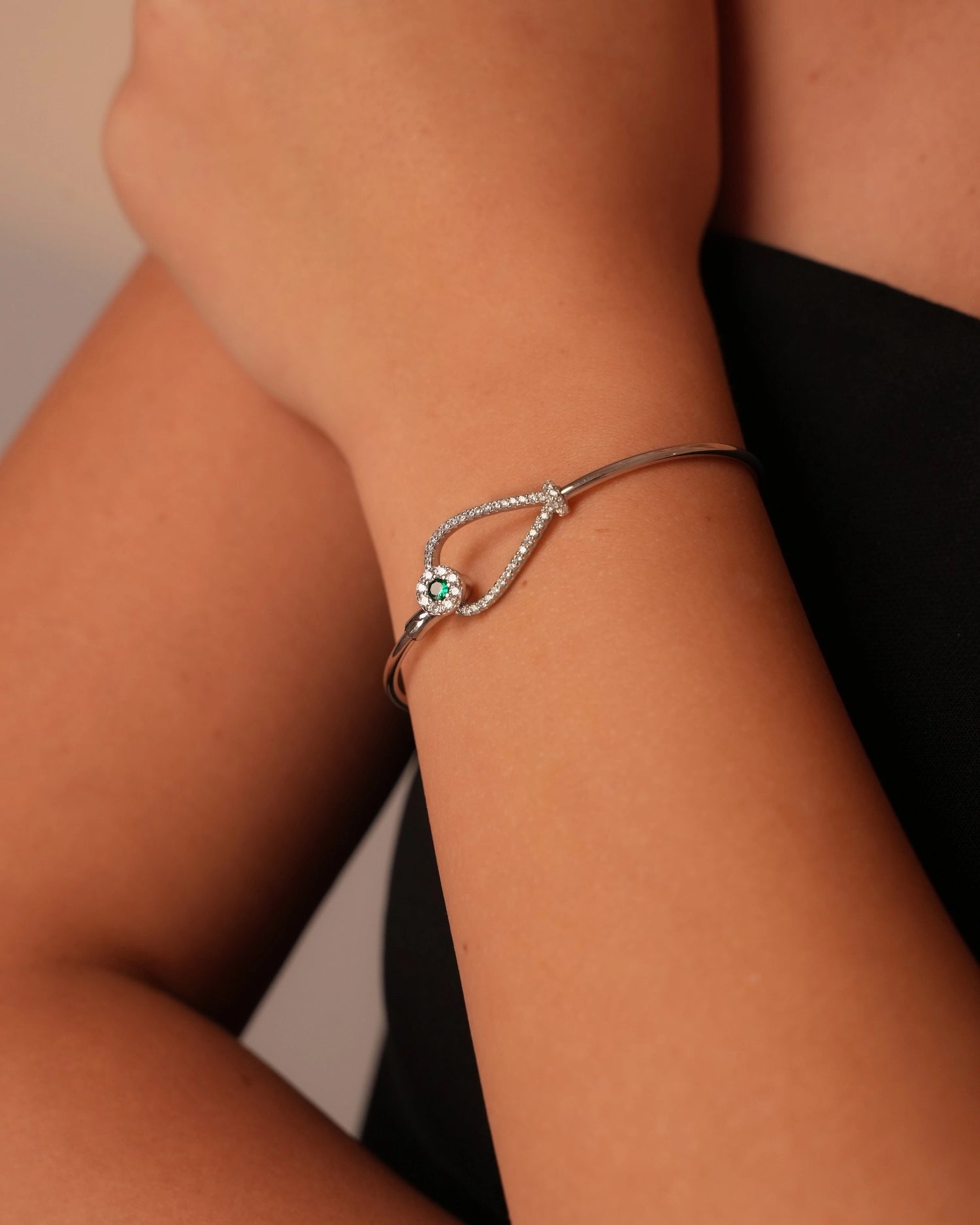 Emerald Drop Silver Bangle