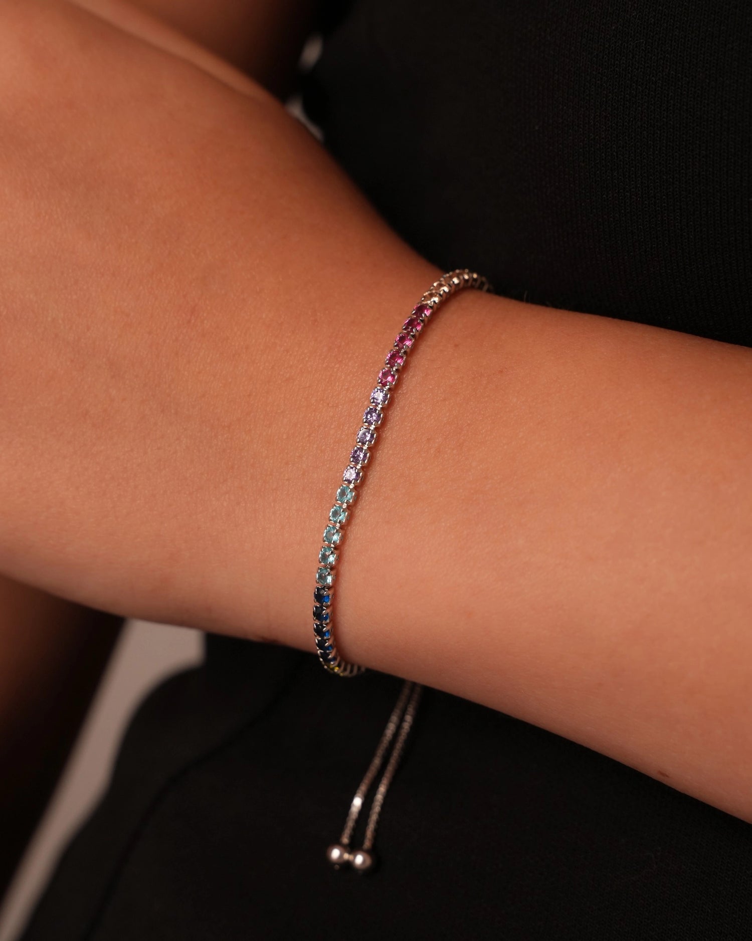 Rainbow Adjustable Tennis Silver Bracelet