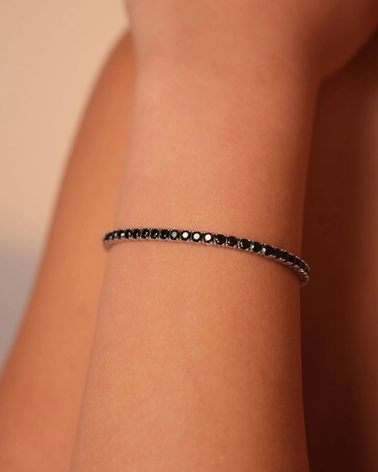 Black Stone Tennis Silver Bracelets