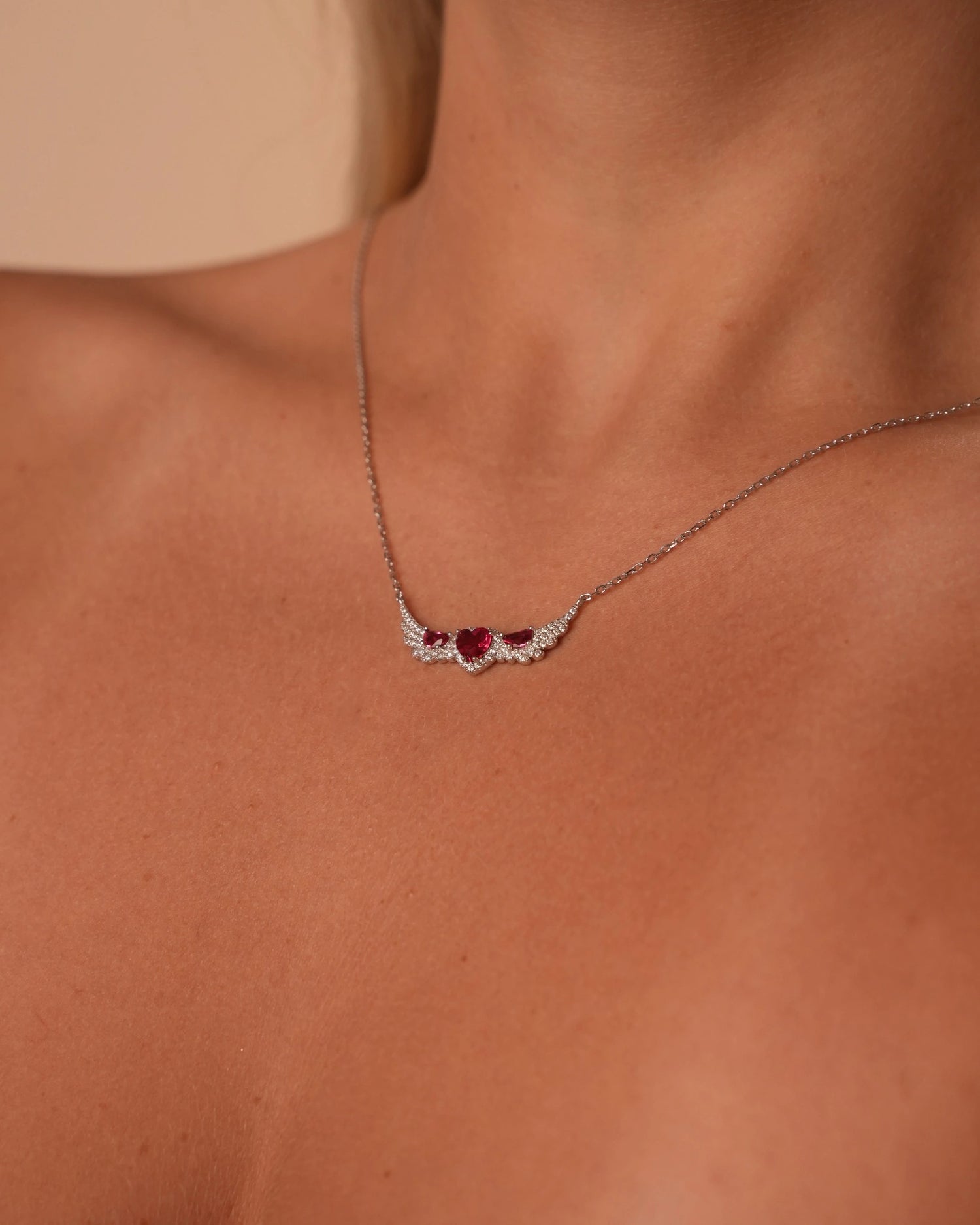 Triple Red Heart Silver Necklace