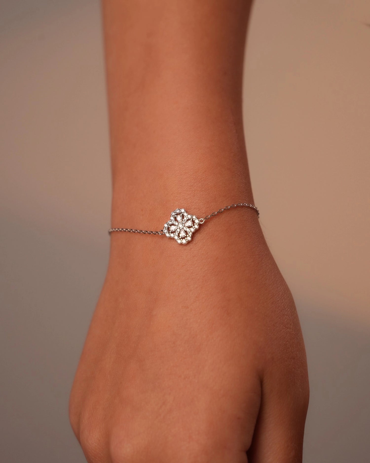 Sparkly Clover Silver Bracelet