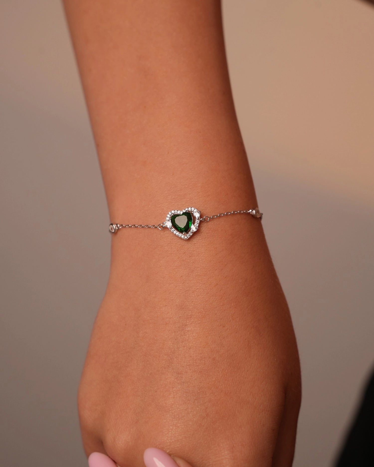 Green Heart Silver Bracelet