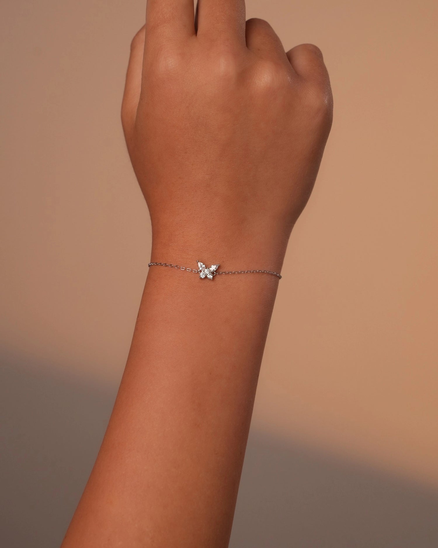 Crystal Wing Butterfly Silver Bracelet