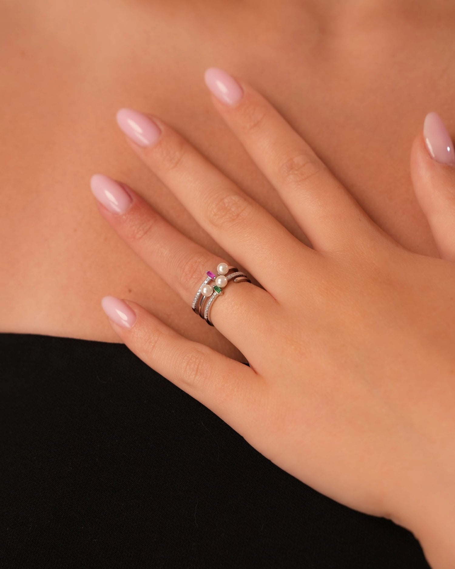 Pearl Spark Silver Ring