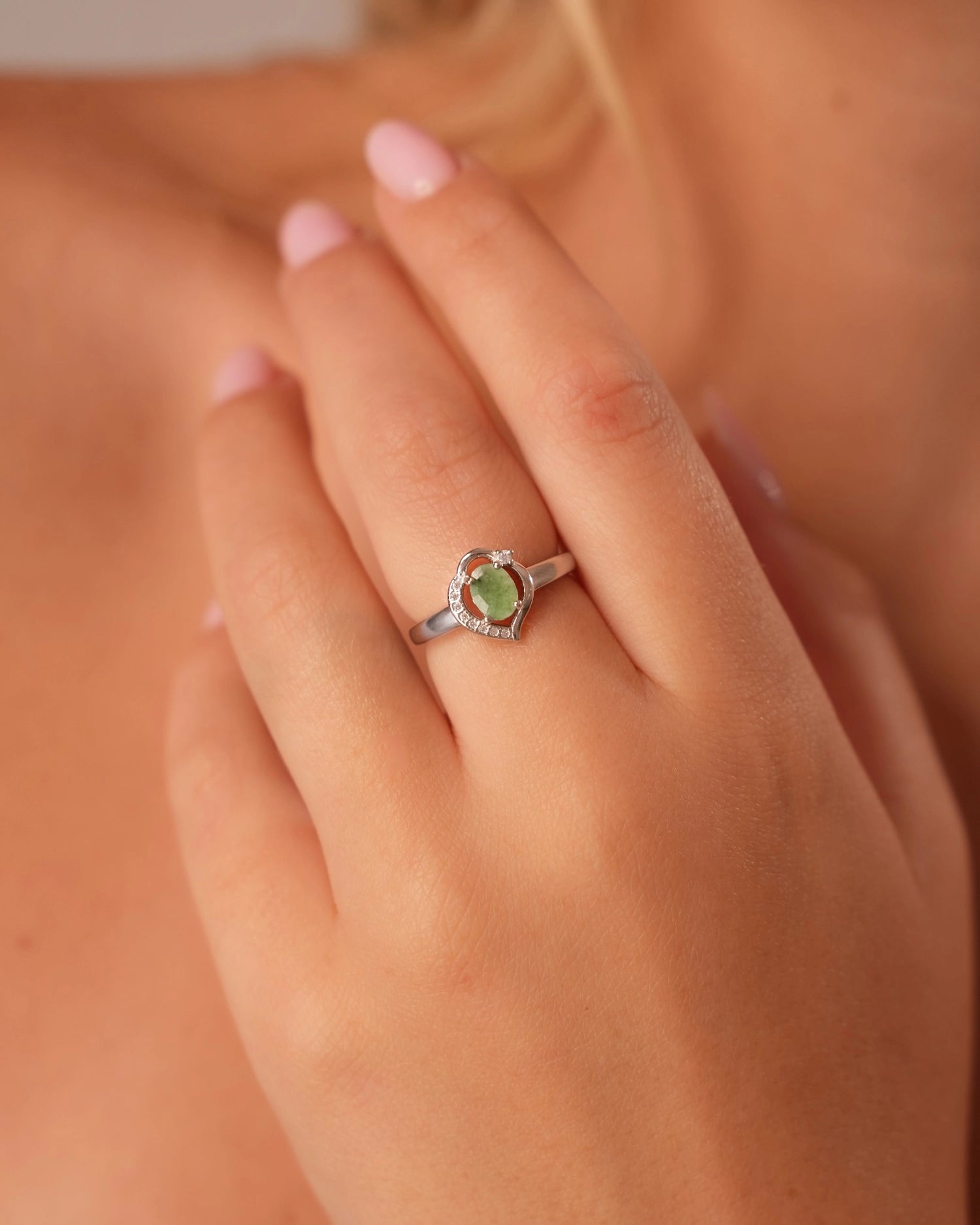 Emerald Drop Silver Ring