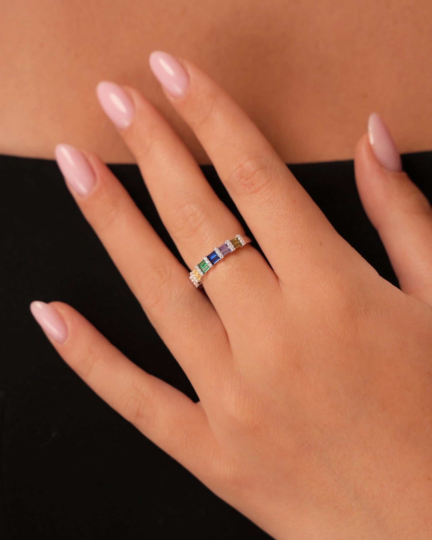 Rainbow Sparkle Silver Ring