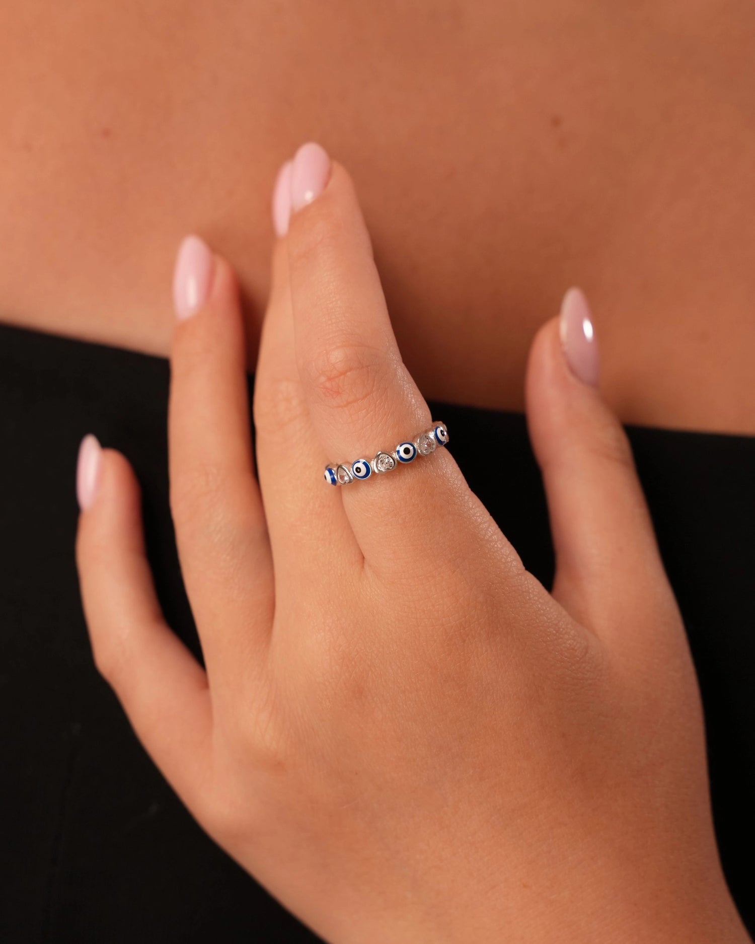 Evil Eye Charm Silver Ring
