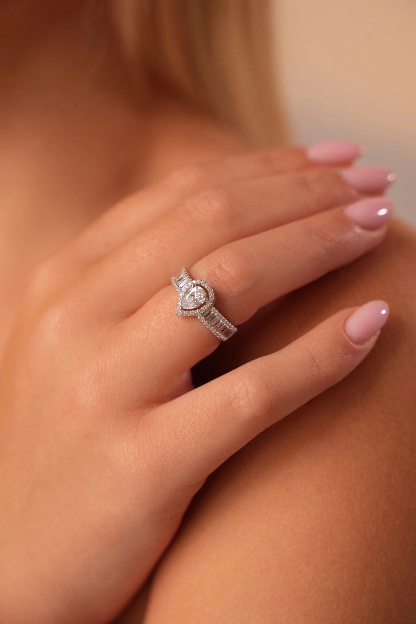 Tear Drop Solitaire Silver Ring