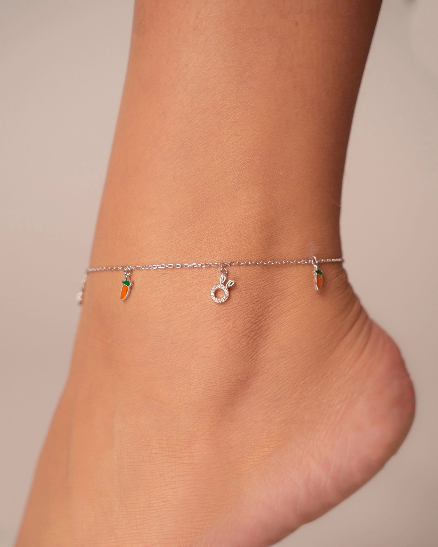 Carrot Bunny Silver Anklet