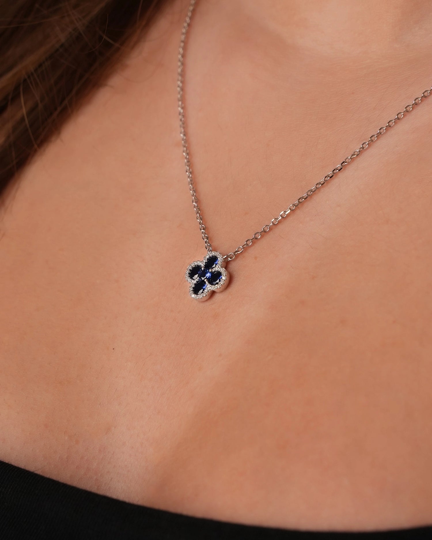 Blue Clover Silver Necklace