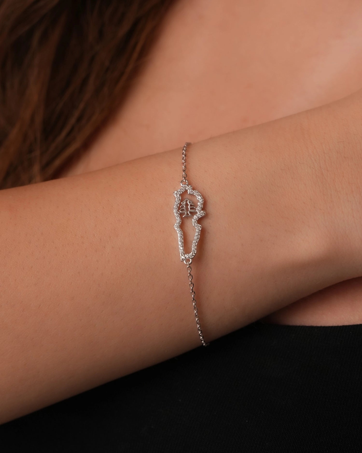 Lebanon Map Silver Bracelet