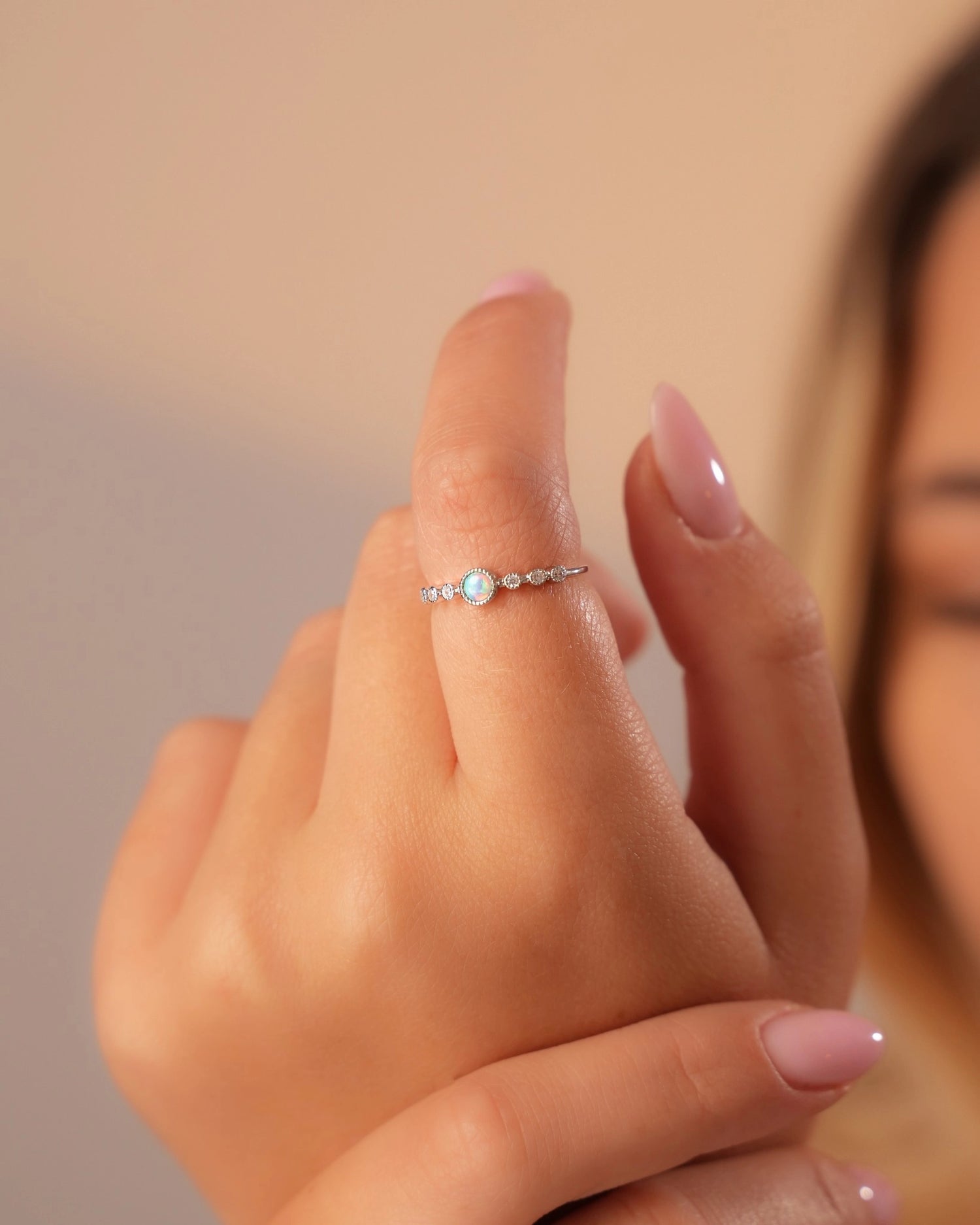 Opal Accent Silver Ring