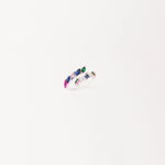 Crafted from premium silver, it features vibrant, multicolored stones arranged in a playful, open design