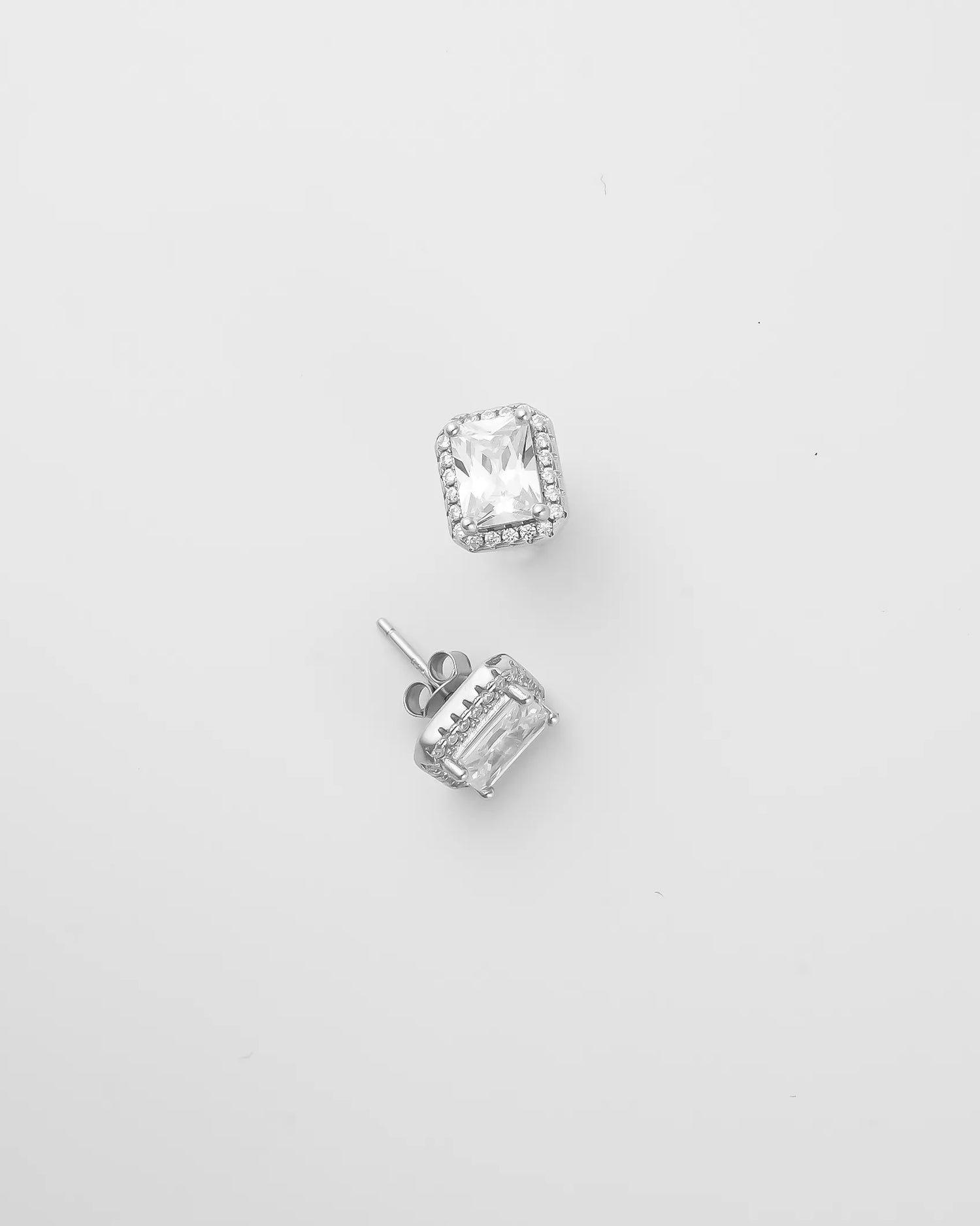 Royal Cut Halo Silver Stud Earrings