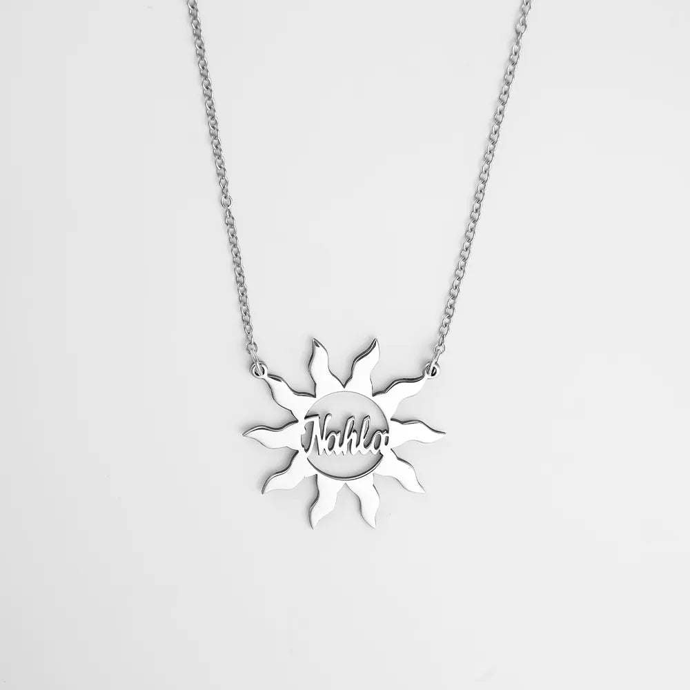 Customized Silver Sun Necklace with Name