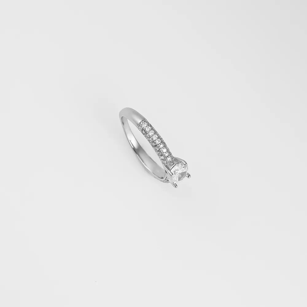 Silver Pavé Solitaire Ring