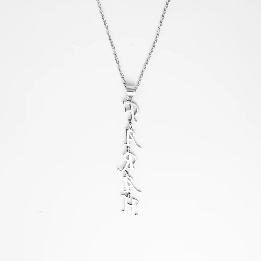 Vertical Customized letters Silver Name Necklace