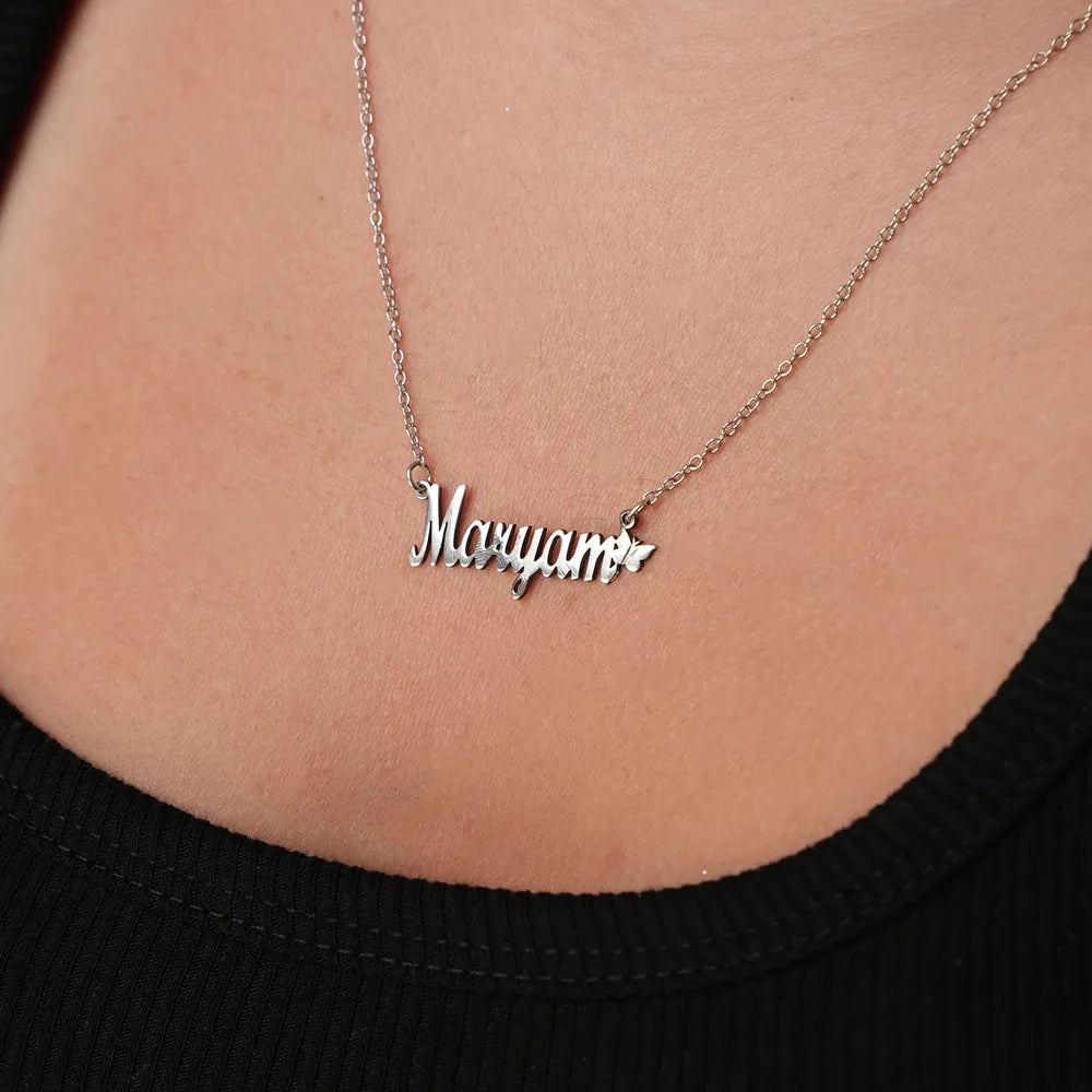 Customized Silver Butterfly Name Necklace