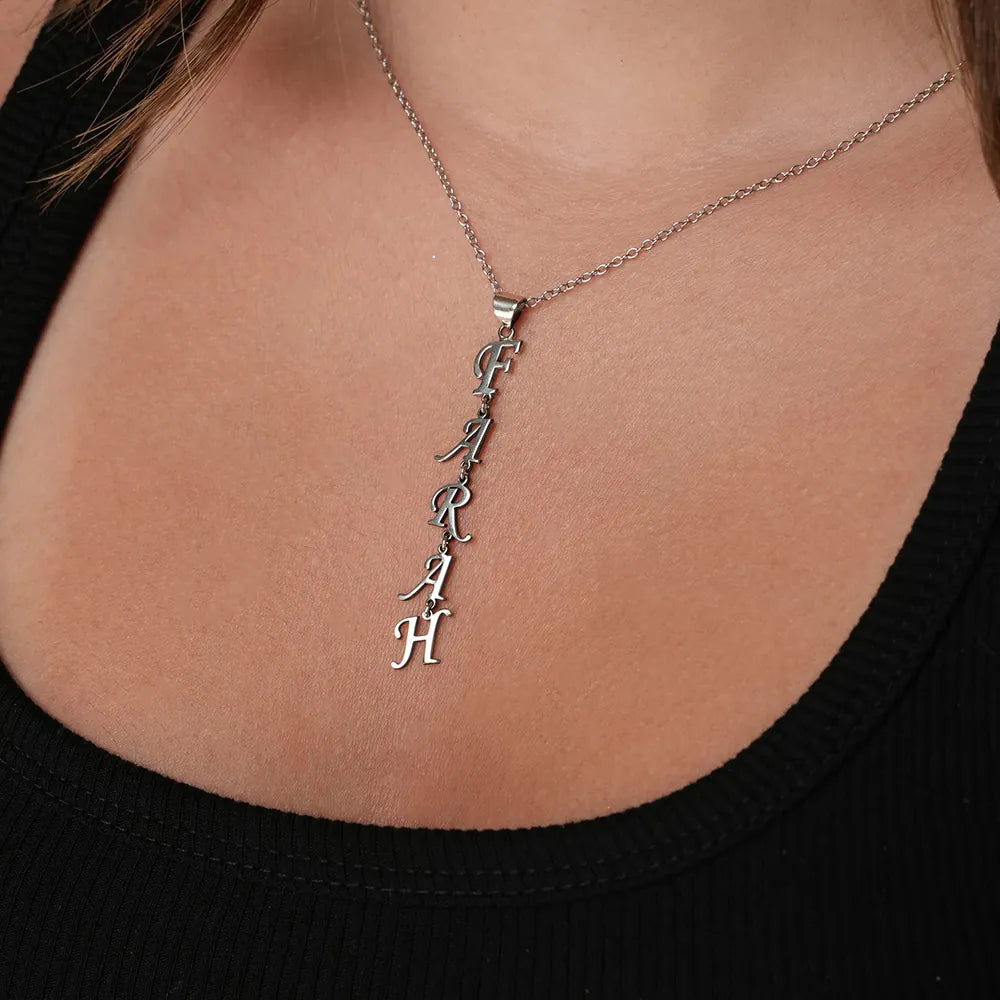 Vertical Customized letters Silver Name Necklace