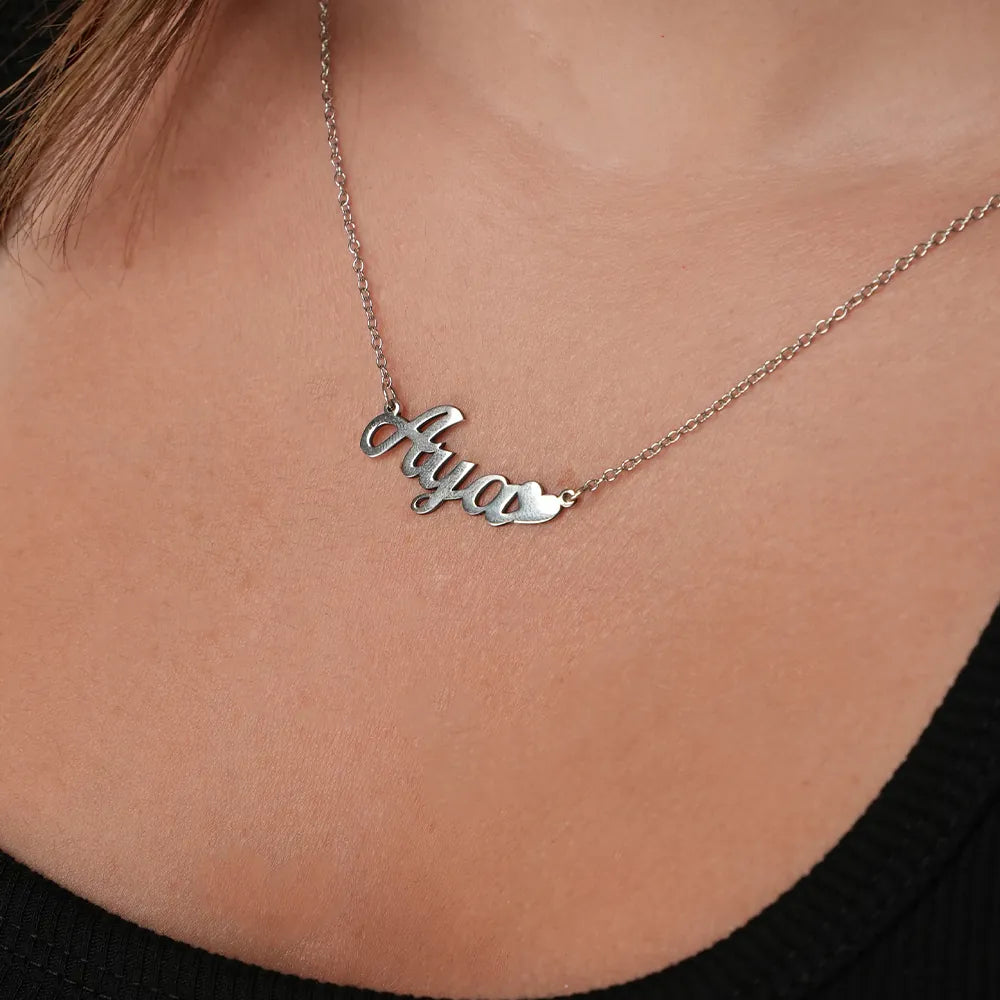 Customized Silver Name Necklace with Heart