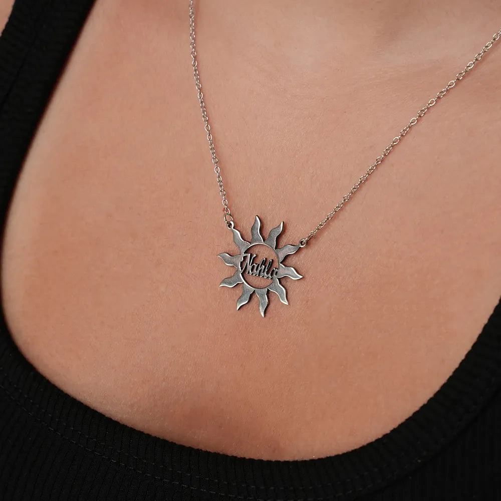 Customized Silver Sun Necklace with Name