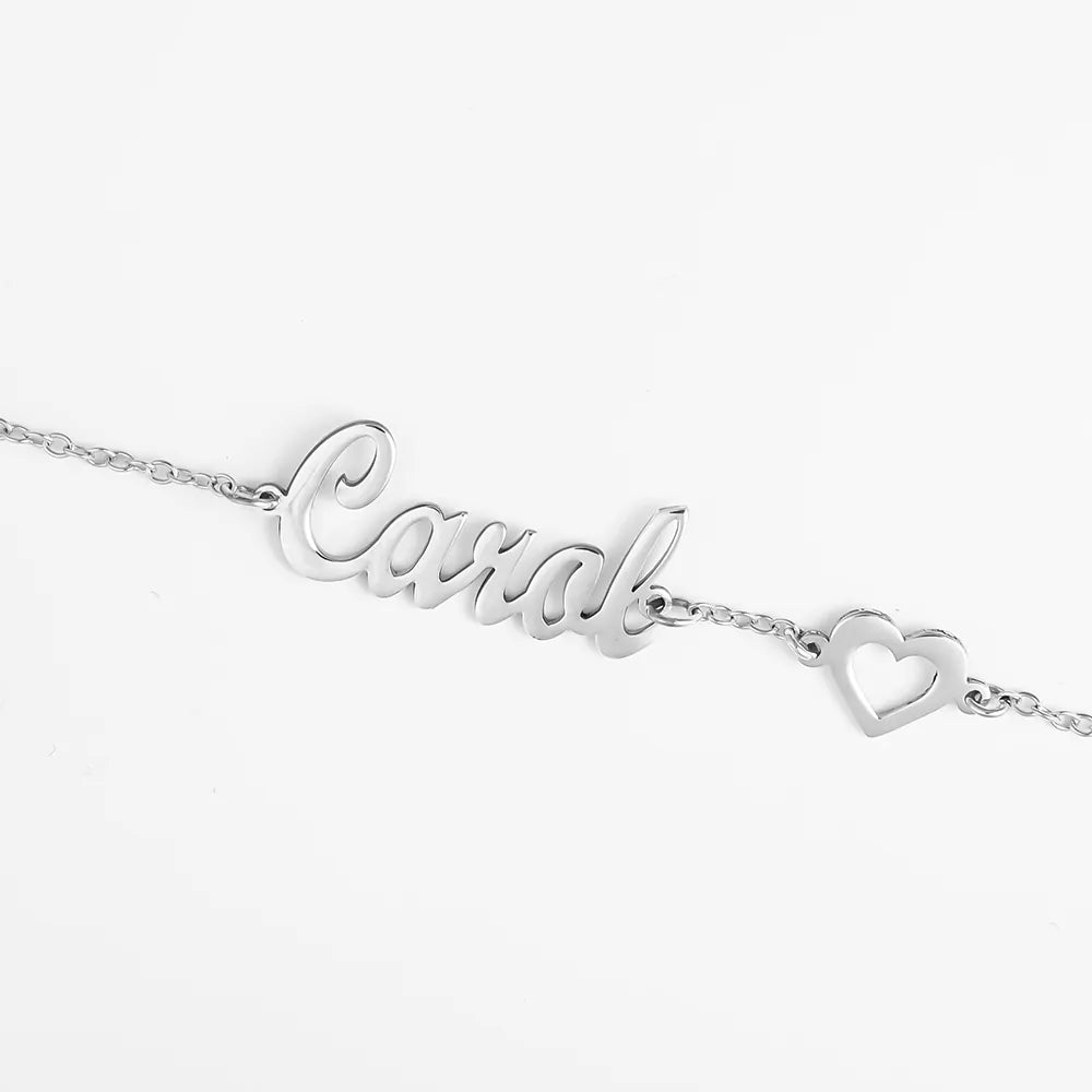 Personalized Silver Name Bracelet with Heart