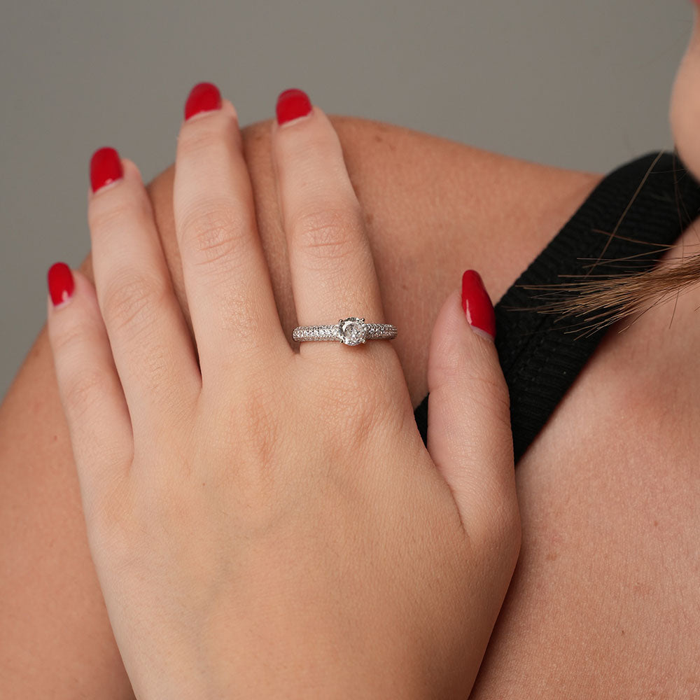 Silver Pavé Solitaire Ring
