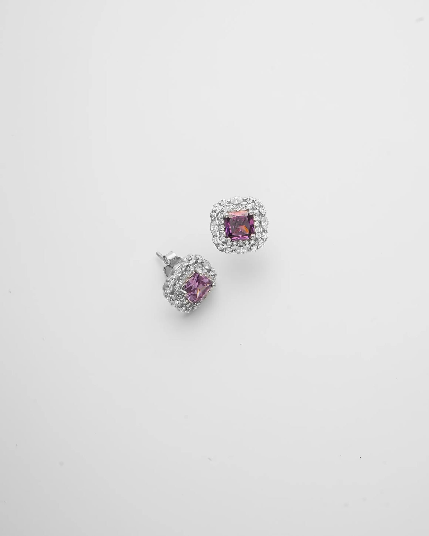 Violet Halo Silver Studs Earrings