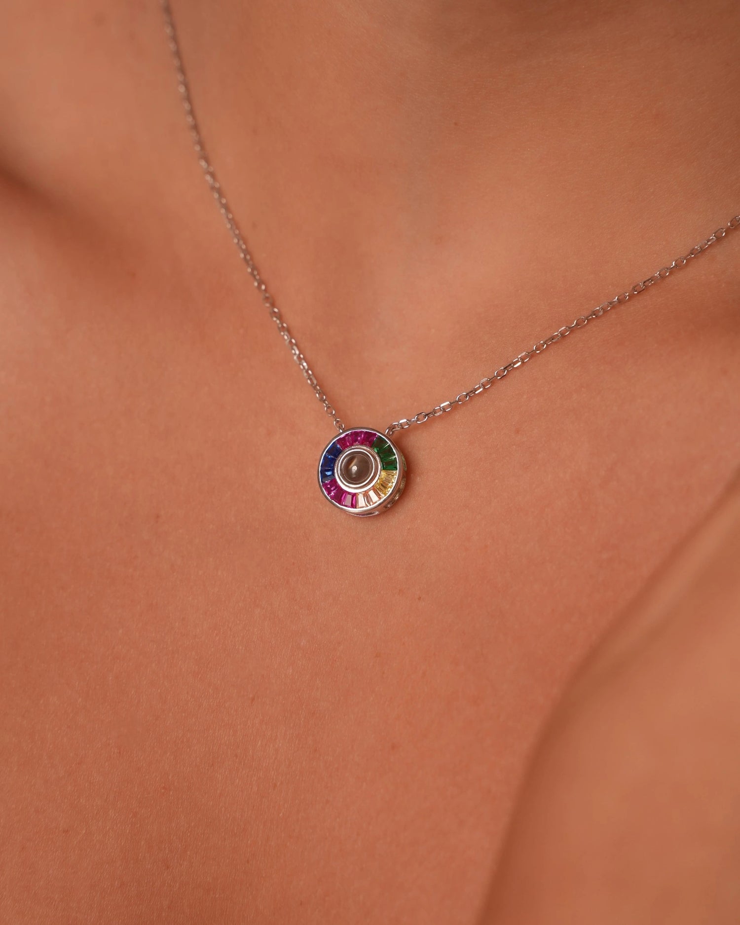 Rainbow Circle Pendant Silver Necklace