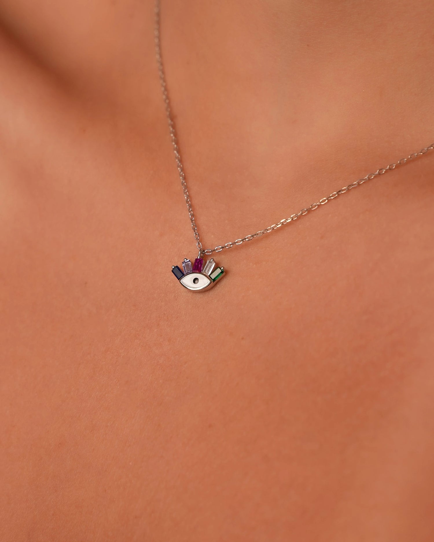 Colorful Eye Silver Necklace